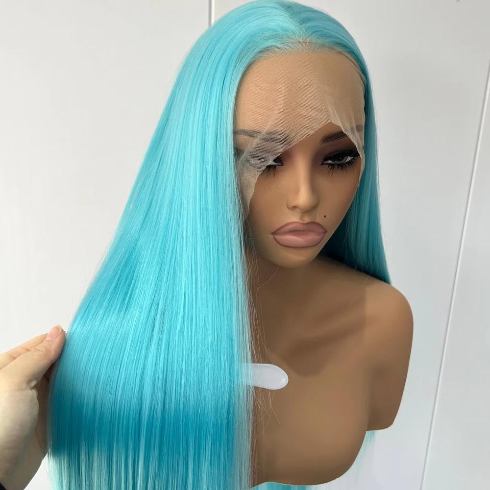 Haarpflege Hellblaue Lange Gerade Spitzenfront-Perücke Für Damen Ohne Kleber Bereit Für Tragen Für Cosplay-Partys
