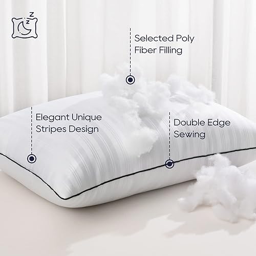 Miniatura 5 de downluxe Juego de 2 almohadas de cama de tamaño estándar, colección de hotel, almohadas alternativas de plumón suave para dormir, perfectas para
