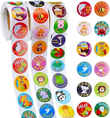3 Rolls Motivational Stickers for Kids, 1500 Pieces Teacher Reward Stickers School Supplies for Kids, Cartoon Inspirational Sticker Potty Training Stickers for School, 24 Designs (Vivid Style)