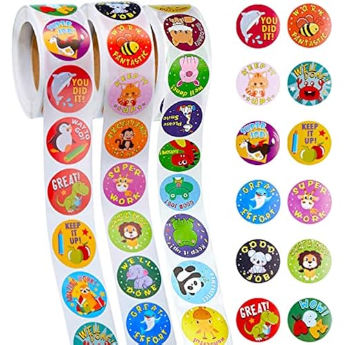 Outus 3 Rolls Reward Stickers for Kids Classroom 1500 Pcs, Vivid Style