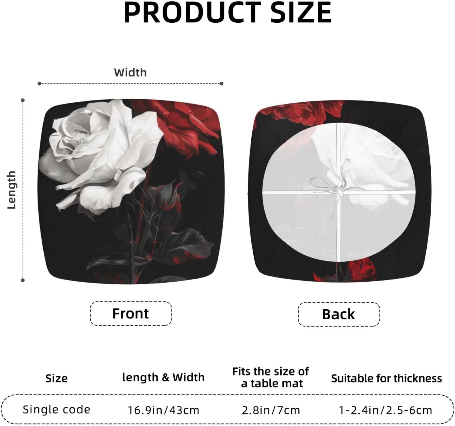 Black White and Red Roses Print Square Cushion Covers 6 Pcs Set Elastic Non-Slip Seat Cushion Slipcovers Pet Furniture Protectors for Chair, Sofa