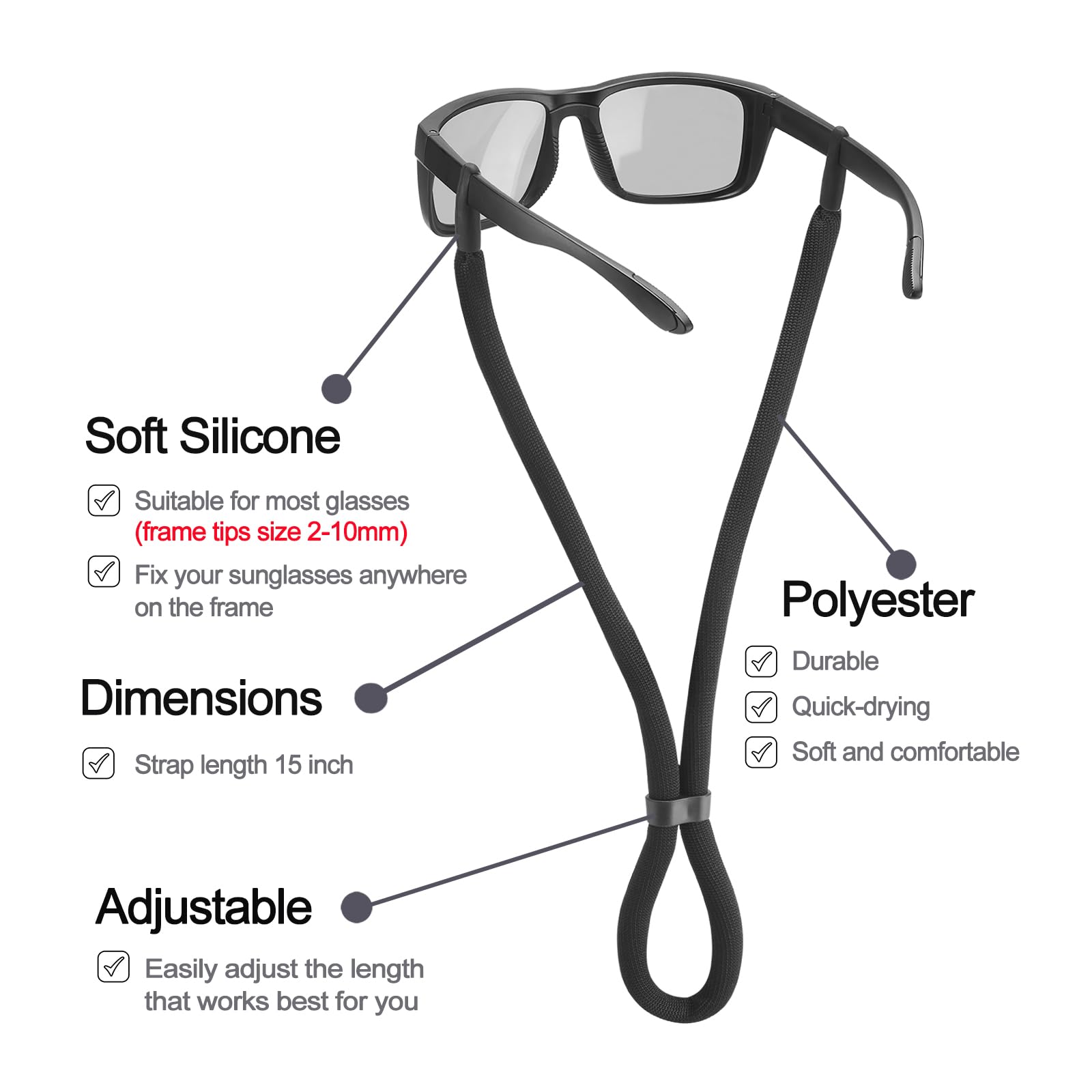 Correa para gafas, correa ajustable para gafas, correas deportivas para gafas de sol, soporte flotante para hombres, mujeres y niños