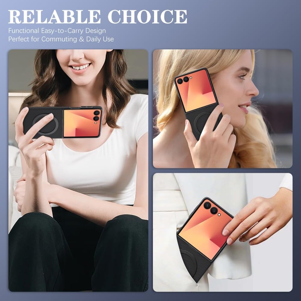 Generic Étui compatible avec Samsung Galaxy Z Flip 8 (couleur : orange) coque arrière rigide en cuir à motif en fibre de carbone magnétique