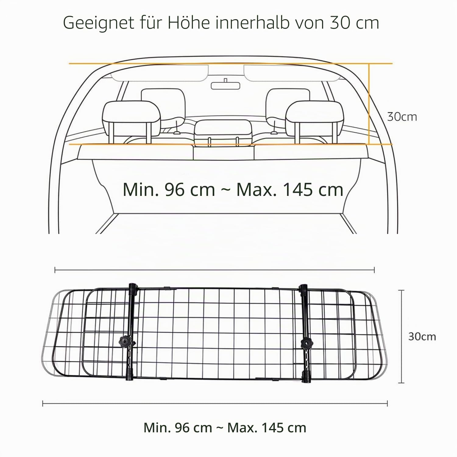 Nobleza - Autoschutzbügel für Hunde,Universal ausziehbarer Hund Hund Auto Separator Auto Barriere Sicherheitsgitter Barriere,für Hund und Haustier Gepäck Kopfstütze 96-145x30cm Stahl