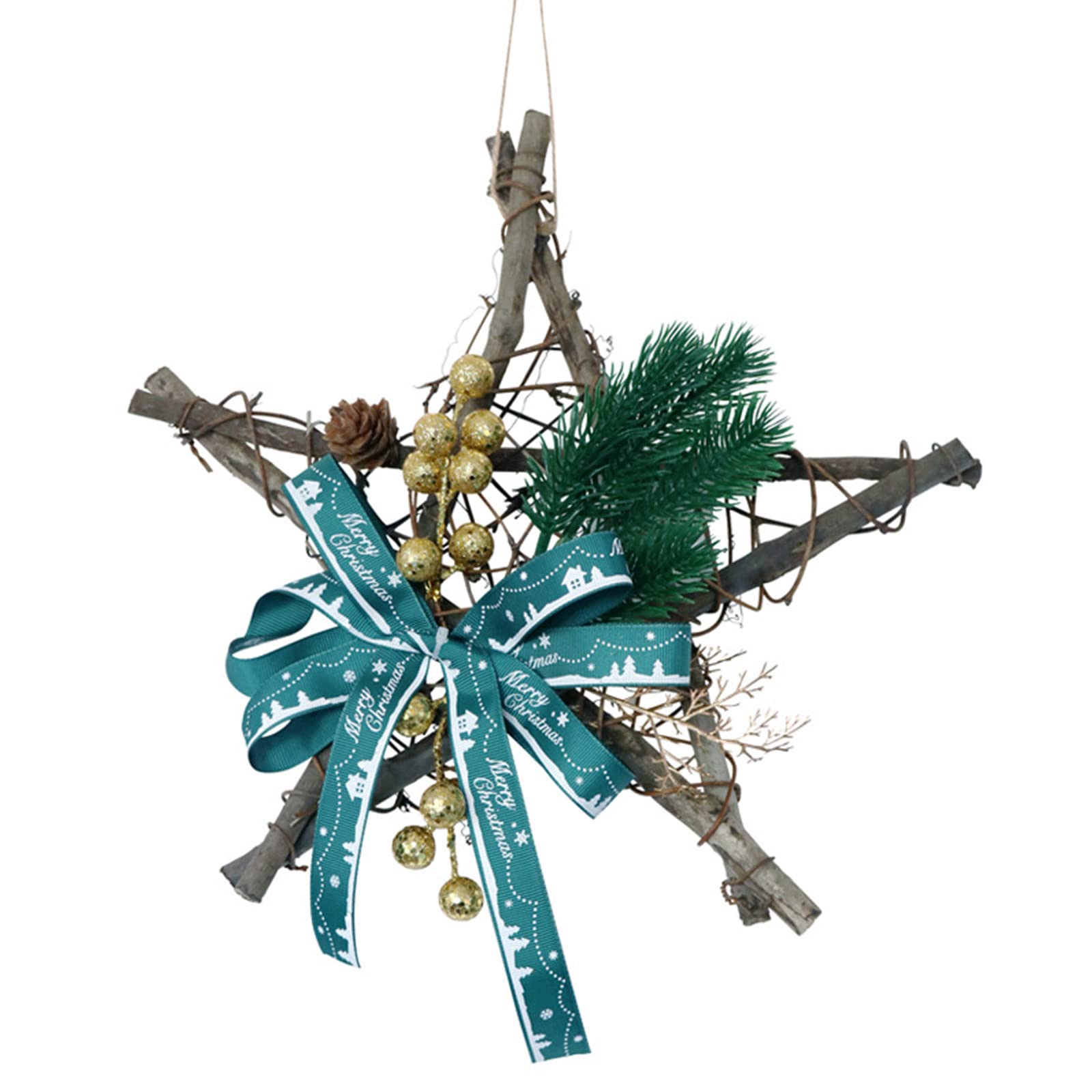 Tsophreniq 30cm Christmas Pine Cone Garland Door Hanging Branches Star Wreaths Christmas Decoration for Home New Year Navidad Front Door Wreath for All Farmhouse for Hanging