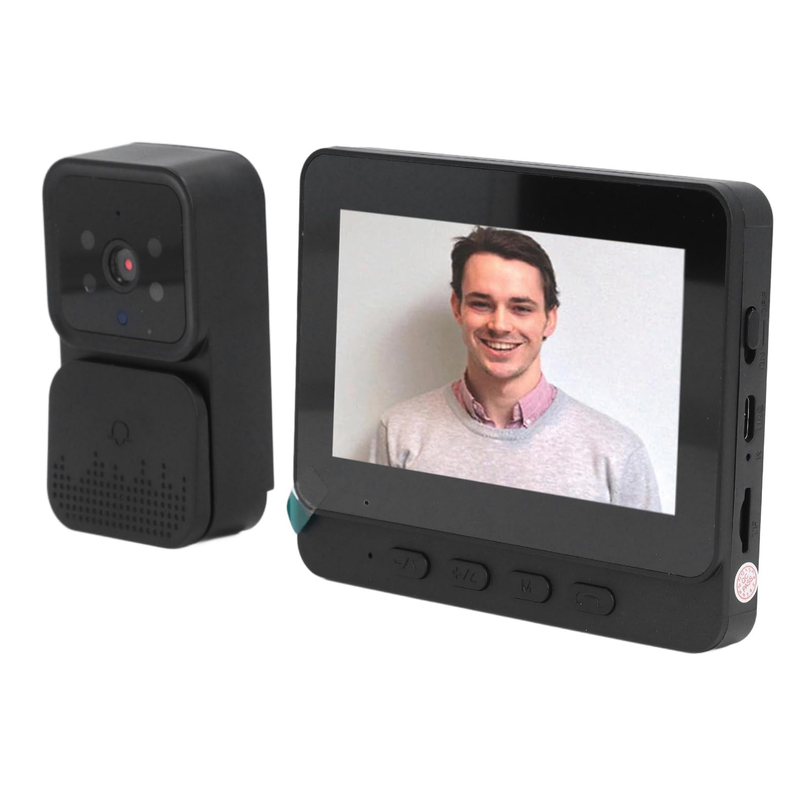 Wireless Video Doorbell System, 2 Way Intercom Automatic Photo Storage Automatic Recording Infrared Night 6 Pleasant Melodies with 4.3in Display, Video Doorbell for Home