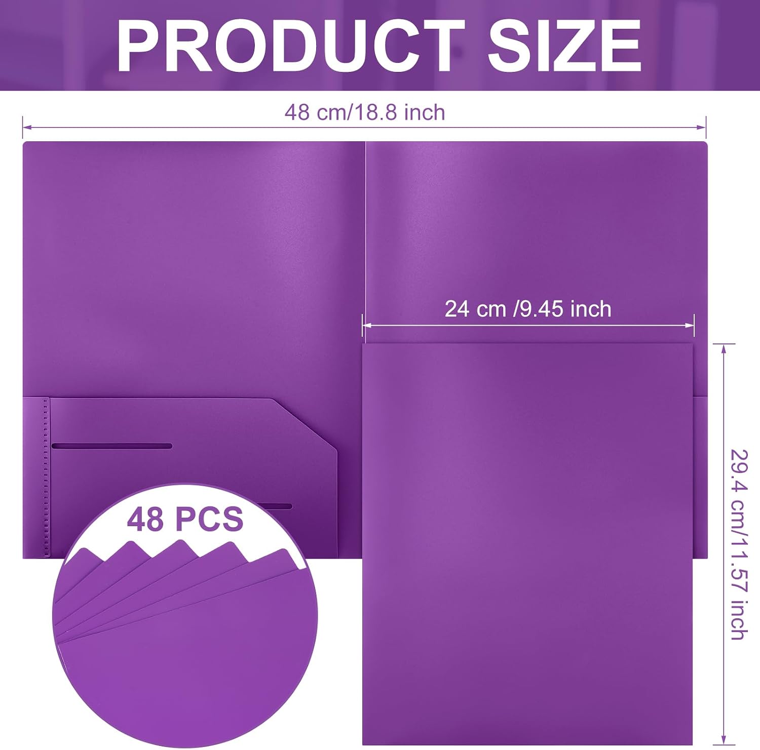 Fulmoon 48 Pack Plastic Folders with 2 Pockets Bulk 11 x 9 Inch Heavy Duty File Pocket Folders and 4 Card Slots Fit Letter Size Paper Cards for Back to School Office Home Supply(Purple)