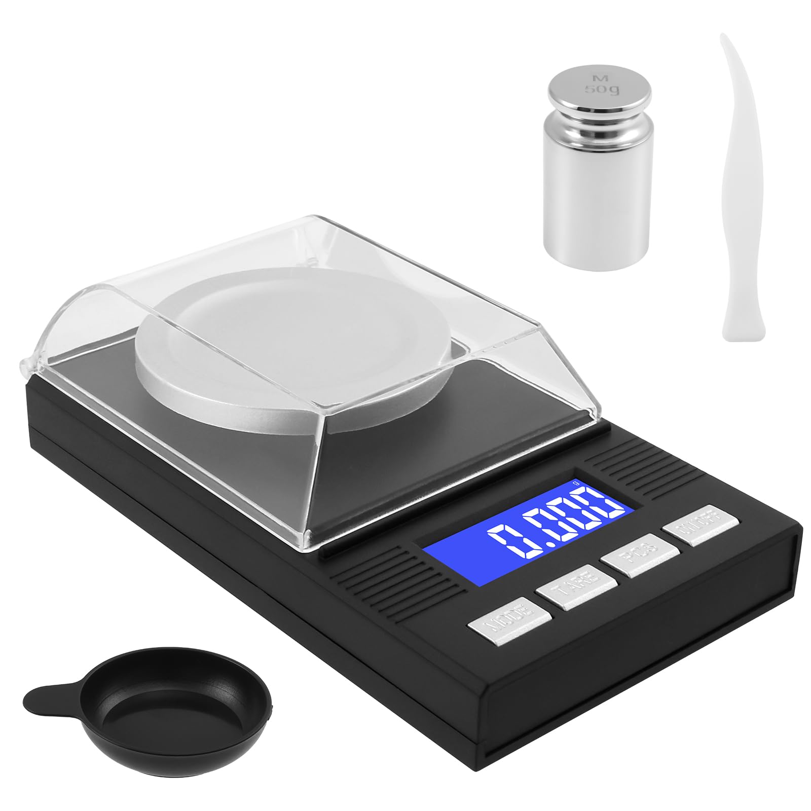 Báscula fina con pantalla LCD, 50 g/0,001 g, ultraprecisa, miligramos, resistente al viento, báscula digital, báscula de bolsillo, báscula de laboratorio, báscula dorada, báscula de cartas, para pesar