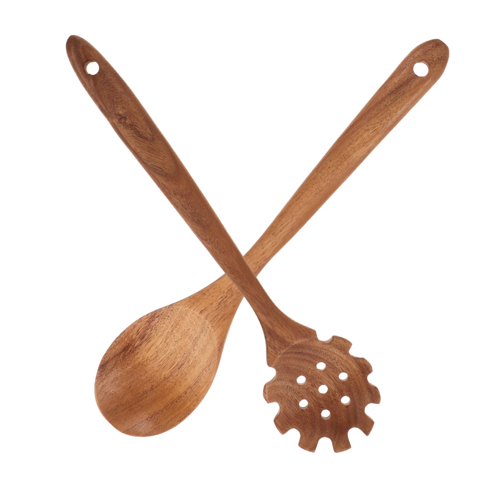 MAGICLULU 4 Sätze Nudellöffel Mit Langem Griff Nudelsieblöffel Gabeln Und Löffel Wok Holzlöffel Kochlöffel Küchenwaren Pfannenwender Aus Holz Großblättrige Akazie Light Brown 2 Stück * 4