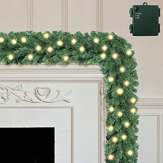 Christmas Garland with Lights - Prelit Xmas Garlands with Timer - Outdoor Lighted Christmas Garlands with 50 LED Battery P...