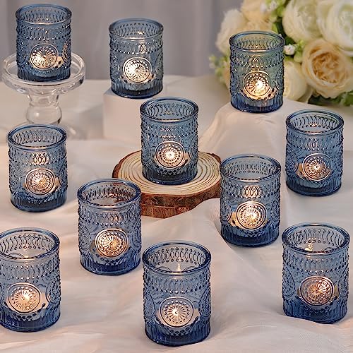DARJEN Blue Votive Candle Holders Set of 36 - Votive Candle Holders Bulk Glass Candle Holder for Party Decoration Tea Lights Candle Holders for Wedding