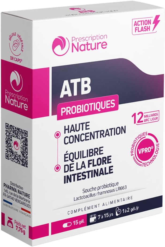 Prescription Nature – BIOTIC’ ATB – Probiotic Food Supplement – Documented Strains, Vegetable Capsule – Made in France – 15 Capsules