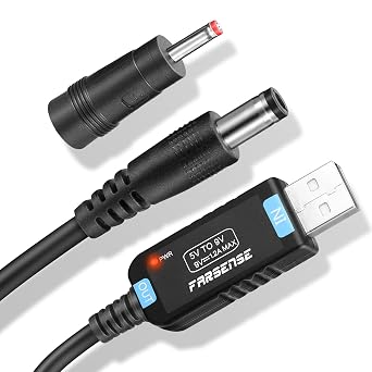 FARSENSE USB DC 5V to 9V Step Up Power Cable3ft, Farsense USB to DC 9V Adapter with Jack 5.5 x 2.5mm3.5 x 1.35mm,Boost Converter Supports LED Indicator