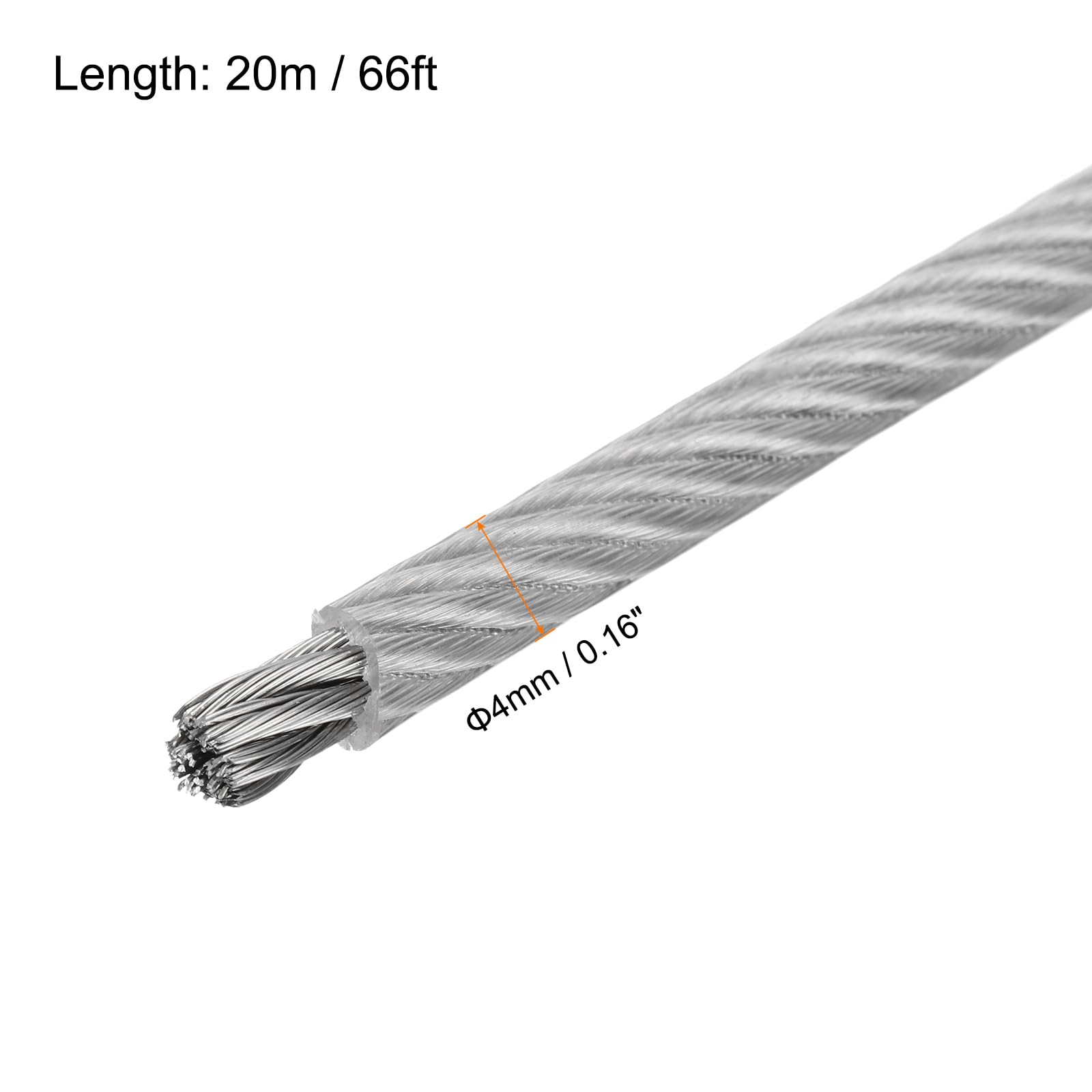 MECCANIXITY 66Ft(20M) Wire Rope 304 Stainless Steel Cable 5/32