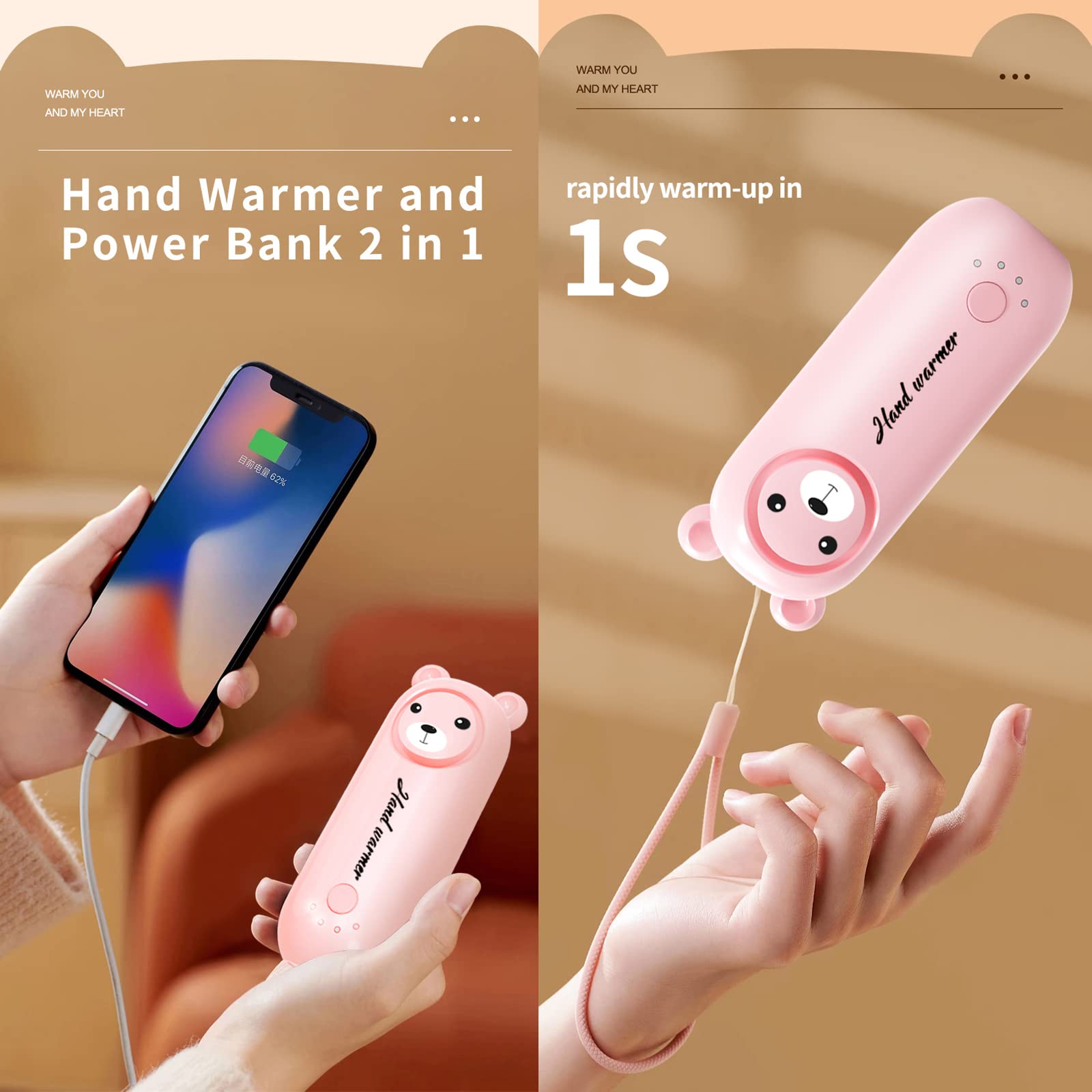 WIYETY Chauffe-mains USB Rechargeable 6000mAh Avec Powerbank, Écran Digital Et 3 Vitesses - Cadeau Hiver Pour Femmes, Enfants, Hommes