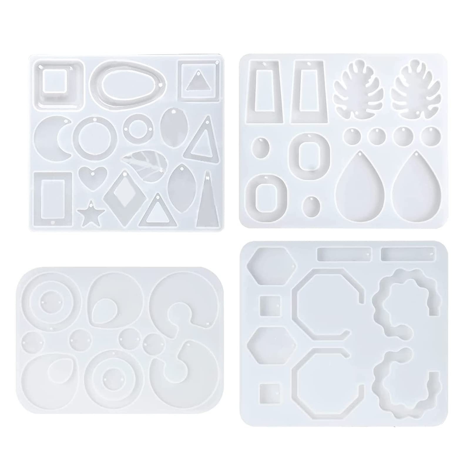 Kalttoy 4 Pcs Earring Resin Molds Jewelry Casting Silicone Molds Pendant Mold for Earrings Resin Jewelry Pendant Craft Earring with Holes
