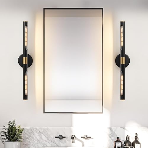 Miniatura 7 de Munbea Moderno aplique de pared de oro accesorio,Aplique de pared de espejo de baño de 24 '', iluminación de pared giratoria de latón de 360