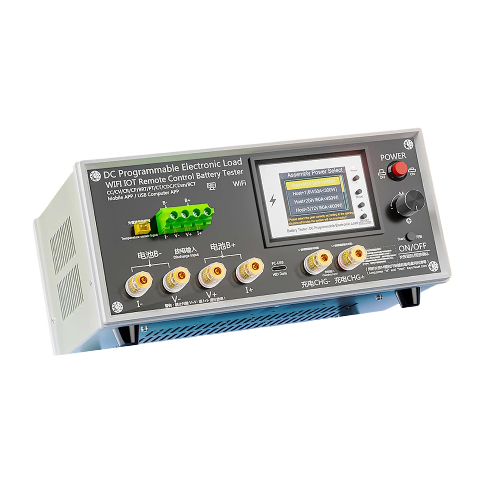 Monitor de capacidad de batería Medidor de carga electrónico de precisión con pantalla para batería de litio y ácido Probador de carga electrónico programable WiFi para prueba de capacidad de