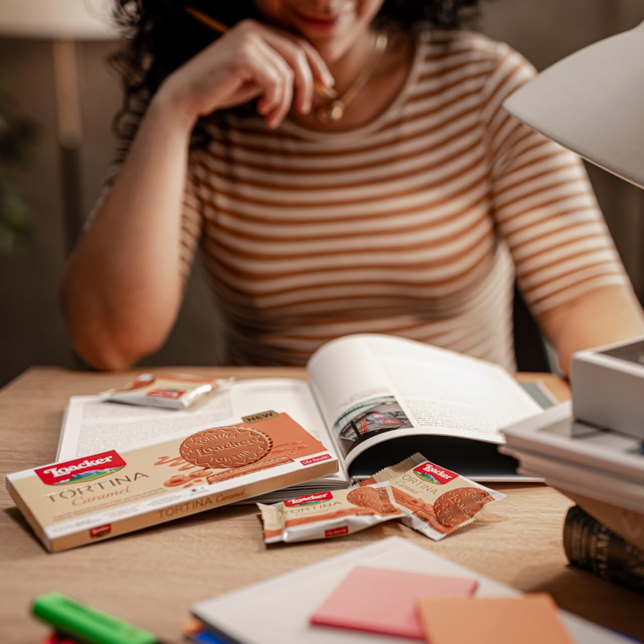 Loacker Tortina Caramel - Individually Wrapped Premium Milk Chocolate Enrobed Crispy Wafer Tartlets with Caramel Cream Filling - Pack of 12