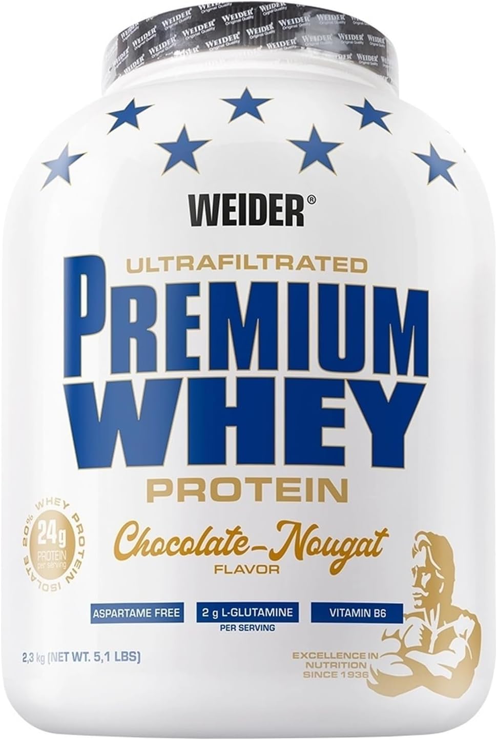 Weider Premium Whey Protein Powder, Chocolate Nougat, 33g of Protein Per Serving, Low Carb, Whey Protein Isolate, Rich in BCAA's, 2,3kg