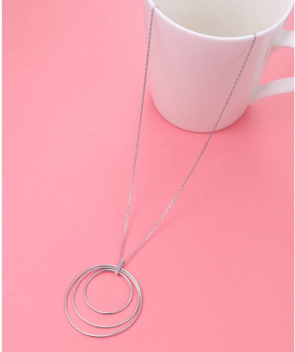 Alphm Long Chain Necklace S925 Sterling Silver 3 Circle Large Pendant for Sweater Women Statement Jewelry - Image 5