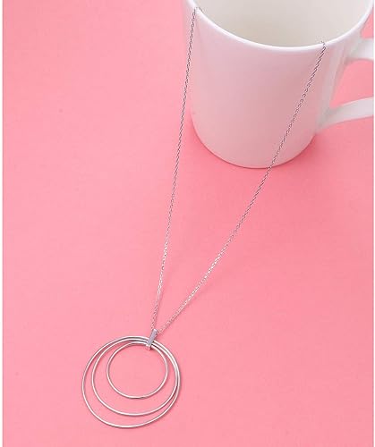 Miniatura 5 de Collar largo de cadena de plata de ley S925 con dije grande para mujeres y niñas, Plata de ley