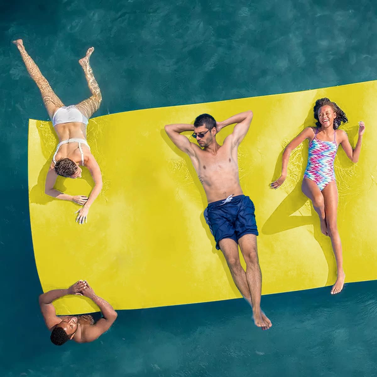 Outroad Floating Water Pad Mat, 3 Layers XPE Foam 9/12/18 Ft Lily Pad for Beach, Ocean, Lake, Roll-Up Floating Island for Water Recreation and Relaxing, Yellow and Blue