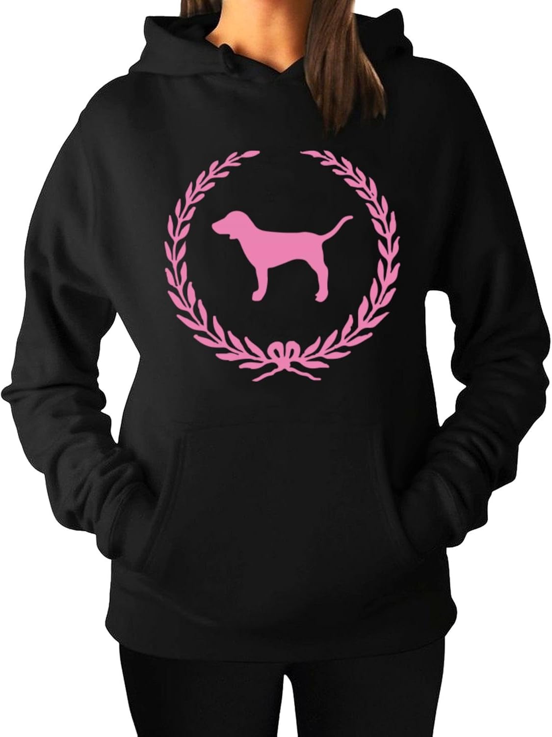 Women's Pink Dog Printed Hoodies Warm Sweatshirt M Top