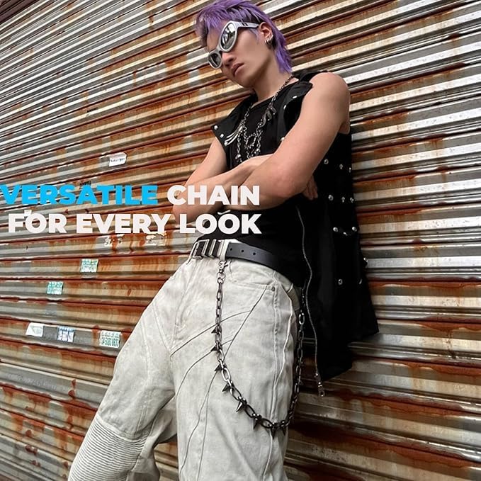 Wallet Chain & Pant Chain – Punk Hip Hop Jeans Chain, Gothic Rivet Biker Accessories for Men Women - Gunmetal Black - Image 6