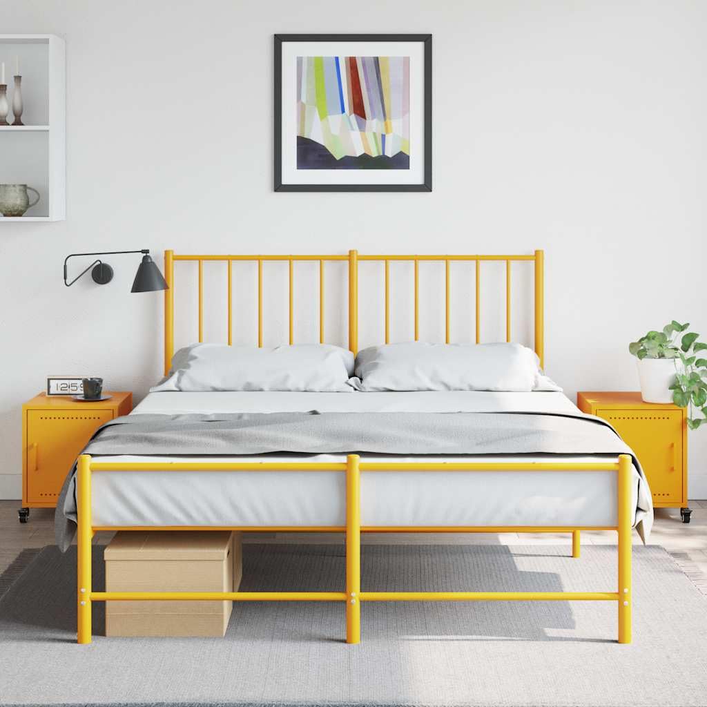 Mesitas de noche 2 piezas amarillo mostaza de acero laminado en frío 36 x 39 x 43,5 cm, con ruedas, puerta y manija, mesita de noche para dormitorio, salón, pasillo, espacios pequeños