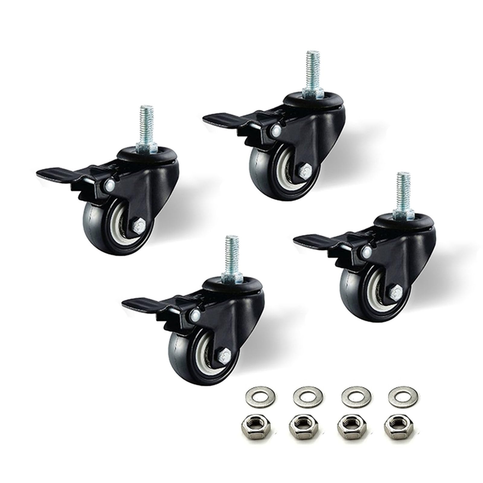 Schwerlast-Lenkrolle mit 3,8 cm Gewindestange, M8 x 25 Mutternabstandshalter, für Einkaufswagen, Werkbänke und Möbel (mit Bremse, 4)