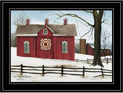Trendy Decor 4U BJ1021B-704G Lovers Knot Quilt Block Barn Wall Art By Billy Jacobs - Americana Landscape 15" H x 19" W
