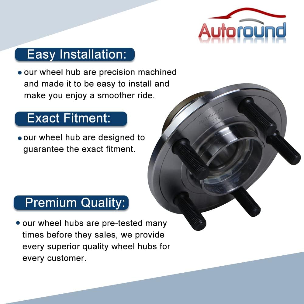 Autoround 513224 RWD Front Wheel Hub and Bearing Assembly Fit for Dodge Charger 06-14, Challenge 08-14, Magnum 05-08, Chrysler 300 05-14, 5-Lug w/ABS