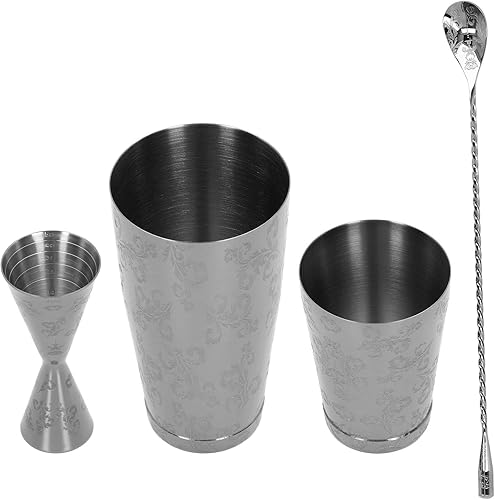Miniatura 9 de Boston - Juego de coctelera de acero inoxidable 304, capacidad media, diseño de impresión vintage, duradero, kit mezclador multifuncional para