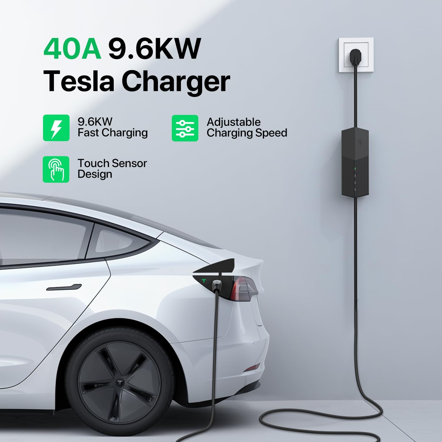 Level 2 Tesla Charger 40A 9.6KW EV Charger with NACS 240V NEMA 14-50 Plug Mobile Electric Car Charger 28FT Cable, Adjustable Current Smart Vehicle Charging Station for Tesla