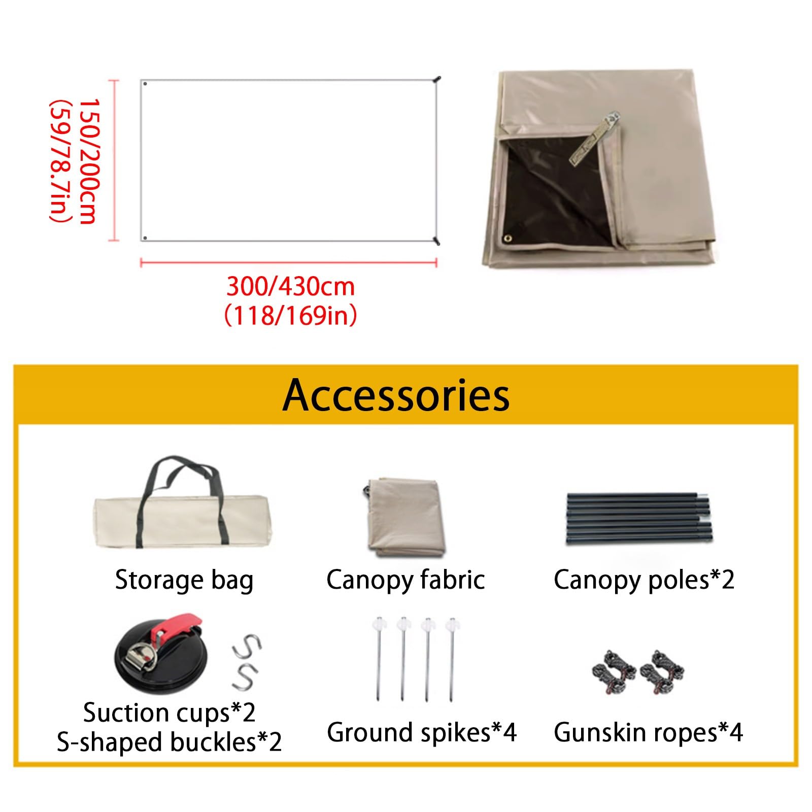 Toldo para coche con ventosas, lona impermeable UV50+ para SUV, camión, camping, múltiples modos de configuración para actividades al aire libre y hamaca, mochilero