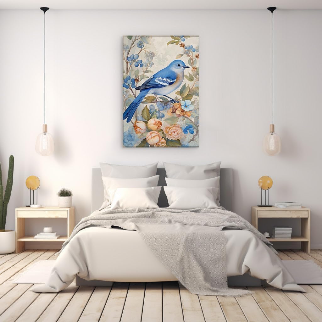 Canvas for Living room. Whisper of Nature � Embracing Serenity in a Portrayal of Blue and Brown Splendor, 27 x 18 inch Canvas Wall Art - Contemporary Masterpieces - Modern Home Decor