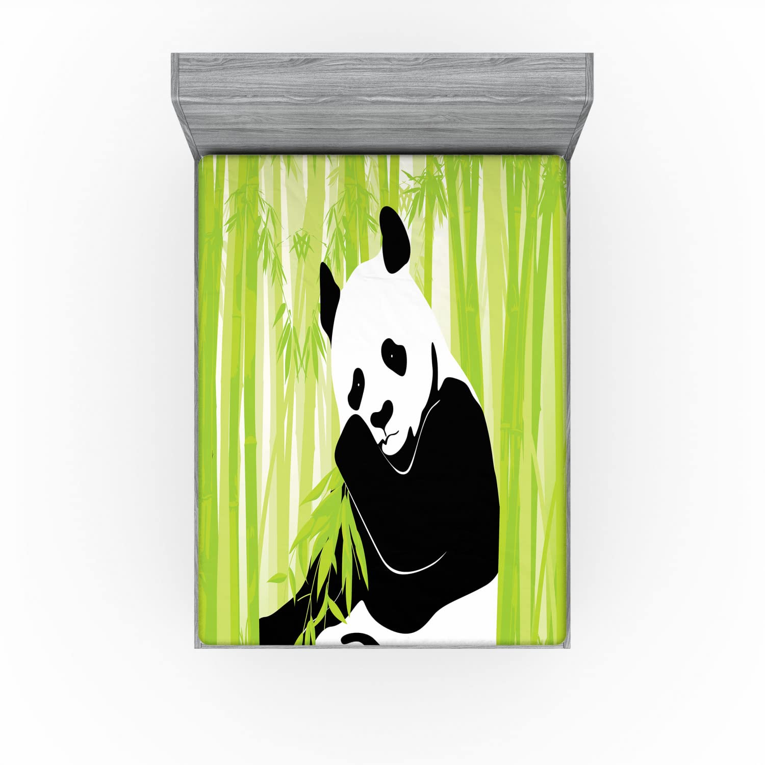 Ambesonne Animal 2 Pack Fitted Sheet, Panda in Wild Exotic Forest, Bed Cover All-Round Elastic Deep Pockets 2 Pieces, Package Contains 2 King Size Fitted Sheets, Lime Black