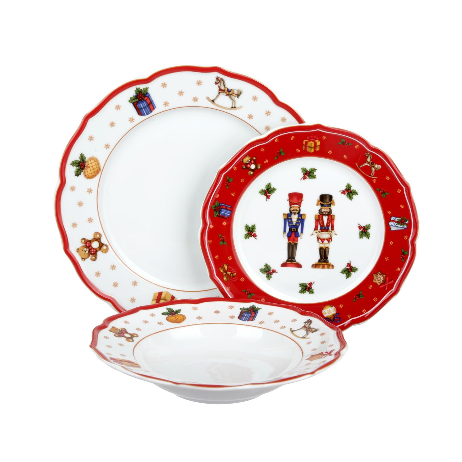 Set de table 3 assiettes soldats de Noël rouges en céramique