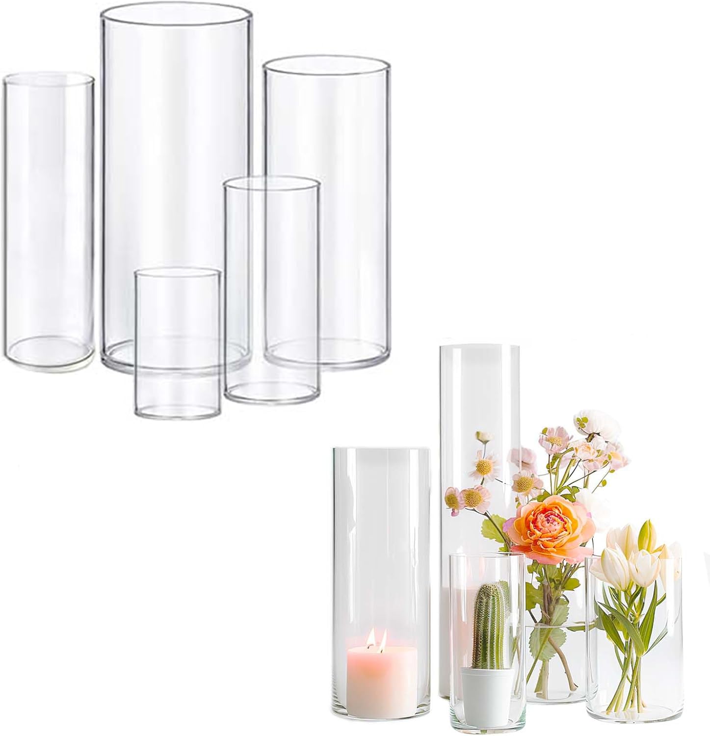 Photo 1 of  8pcs Glass Vase Cylinder Vases for Centerpieces Small Flower Glass Clear Vases Home Decor Centerpiece Table Flower Vase Decorations for Wedding Decoration?Holiday Mixed Sizes Tall 