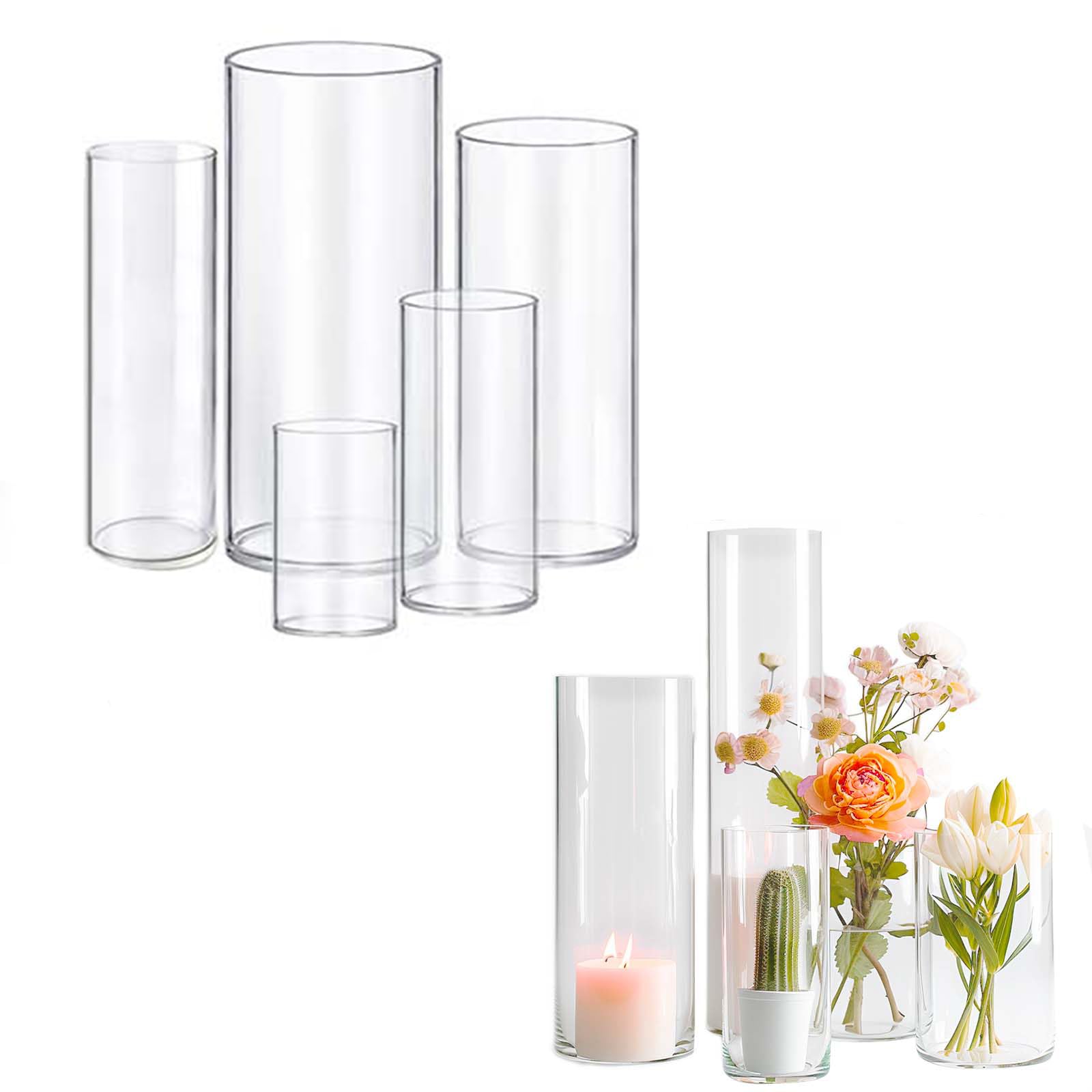 12-pack glazen cilindervazen, heldere bloemenvaas, hoge drijvende kandelaars, middenstukvazen voor tafel, thuis, bruiloftsdecoraties, formele diners (40,6 cm