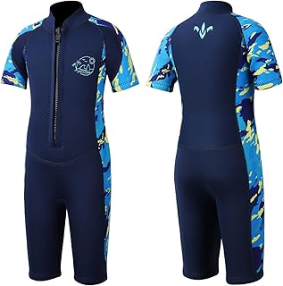 Yikayin Kids Shorty/Full Length Wetsuit, 2.5mm Neoprene Wetsuit for Boys Girls, Thermal Swimsuit Diving Suit with Front Zip for Surfing SUP Swimming Kayaking