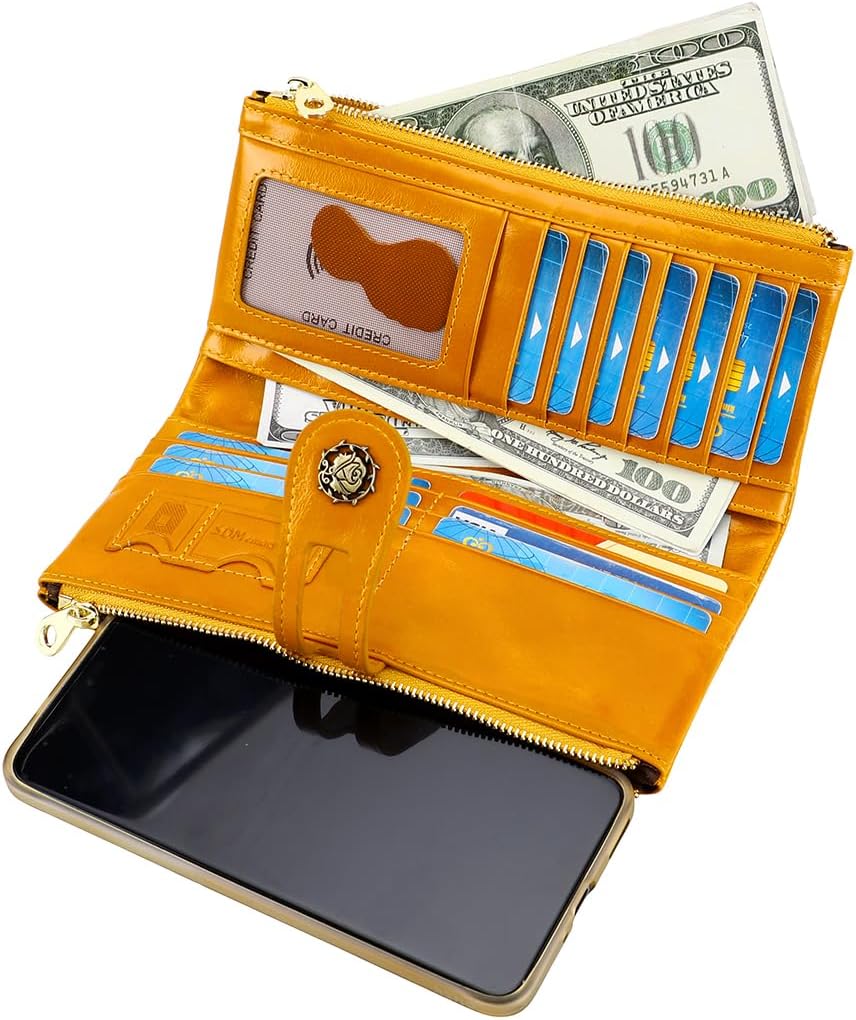 Women's RFID Blocking Wallet Soft Leather Clutch Money Ladies Purse Slim Card Holder Organizer Zip Pocket (3013-Yellow) - Image 7