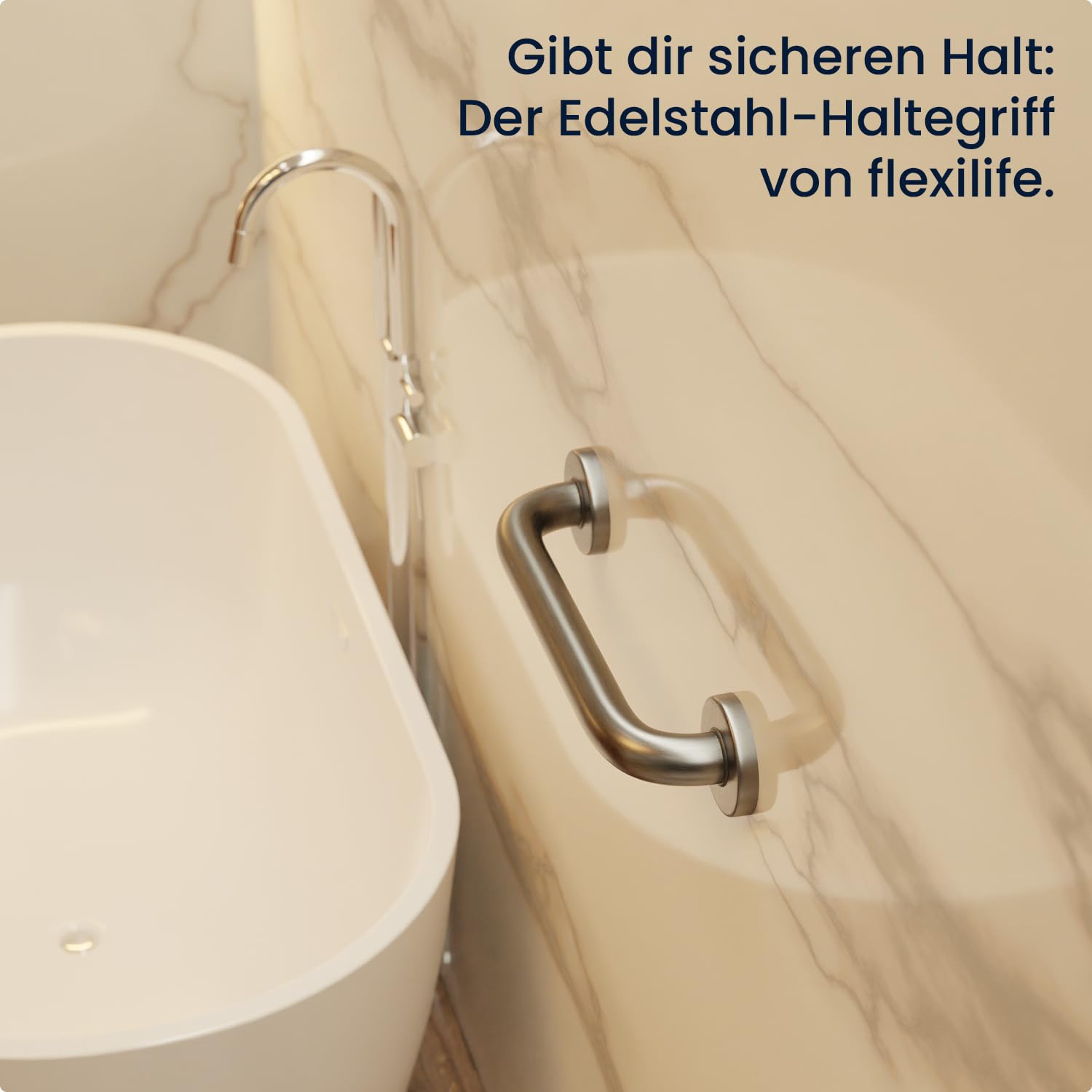 flexilife Wandgriff für Senioren, rutschfest & stabil, Badewannengriff Haltegriff Duschgriff für die Wand-Montage - Griffe für Dusche, Bad oder Badewanne (30 cm - Edelstahl)