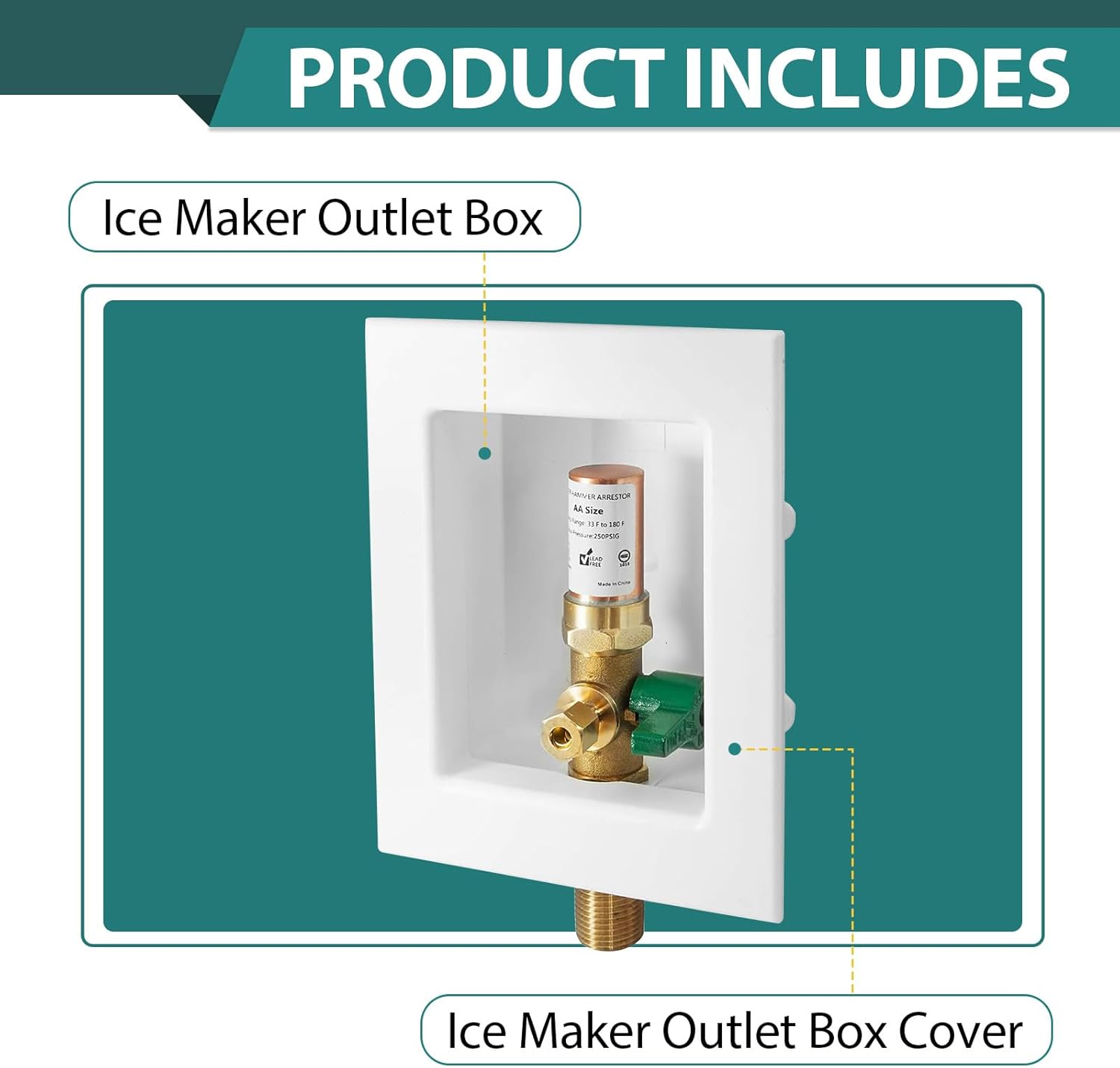 5-Pack Niikappu Ice Maker Outlet Box, 1/2 Inch Sweat Inlet, Ice Maker Box with Installed 1/4-Turn Ball Valve, with Copper Water Hammer Arrestor(IM006-5Pack)