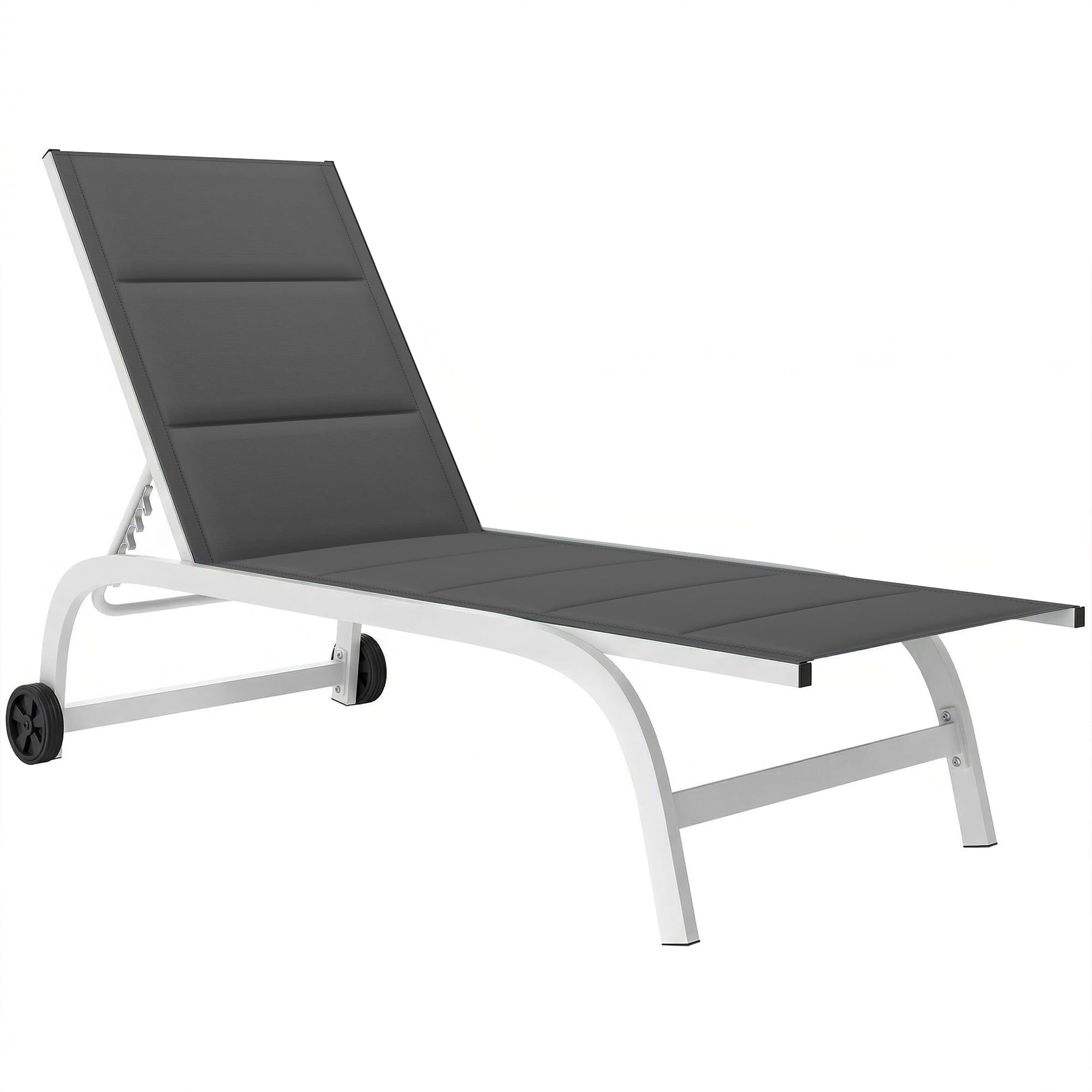 Outsunny Lettino Prendisole da Giardino con Ruote Grigio Scuro e Bianco | Schienale Regolabile 6 Livelli, Sdraio da Giardino in Texteline, Telaio in Alluminio, per Piscina Terrazzo