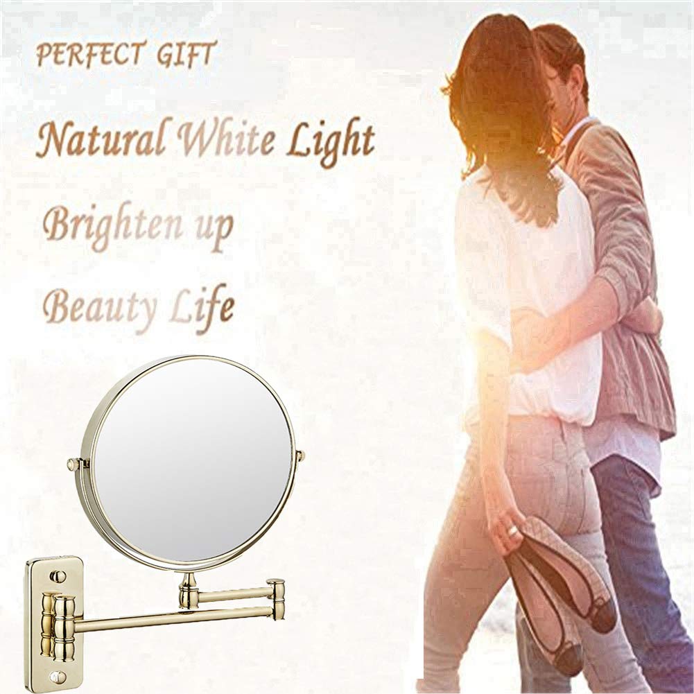 Espejo de maquillaje Montaje en pared, giratorio 360° Extensible Ampliación 3X Espejo de baño de Doble Cara Espejo de afeitar de Forma Redonda plegable,Rose Gold_8inch (Black 8inch)