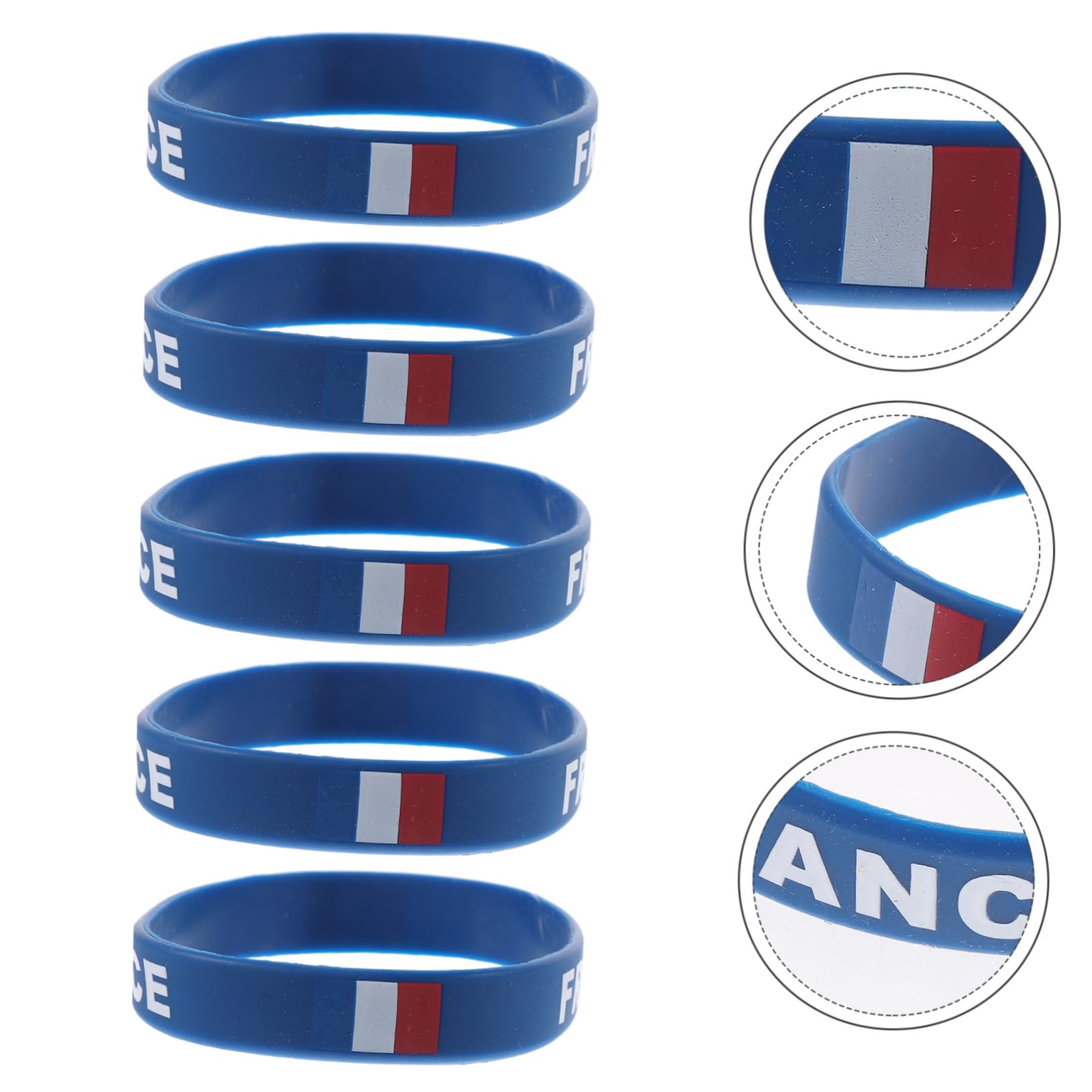 Lot de 5 bracelets en silicone avec drapeau national imprimé pour homme et femme - Drapeau de la France - Ajustement confortable