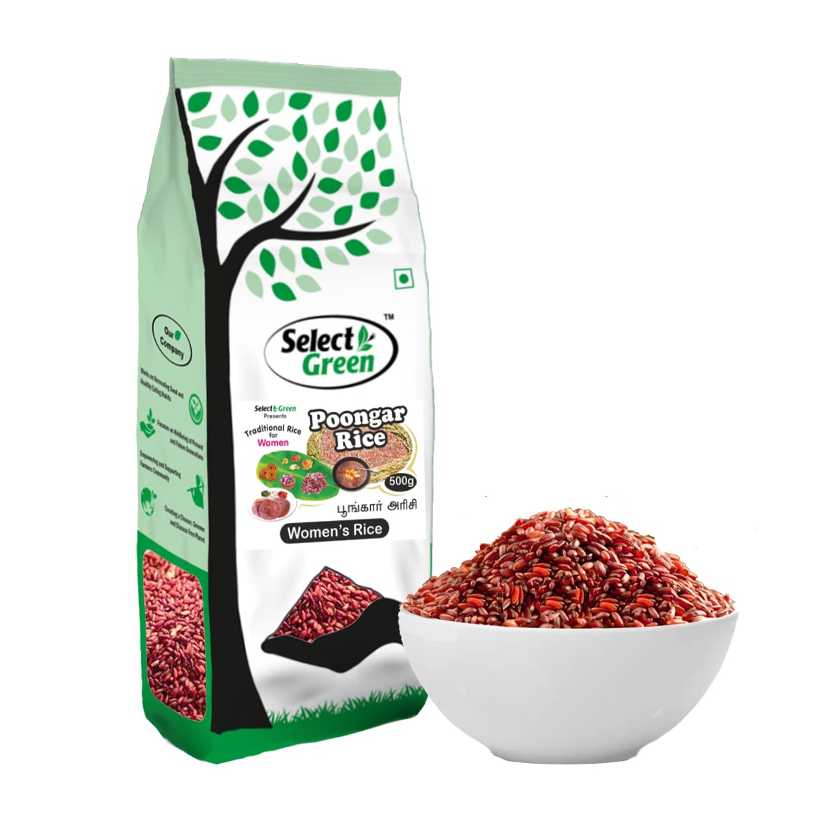 Select Green - Poongar Rice 500g - (Women's Rice) - Punkar Arisi - Pungar Chaaval - Red Rice