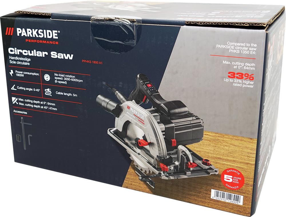 HEADNMORE® Bundle Parkside Performance PPHKS 1800 - Sega circolare elettrica (include chiavetta)
